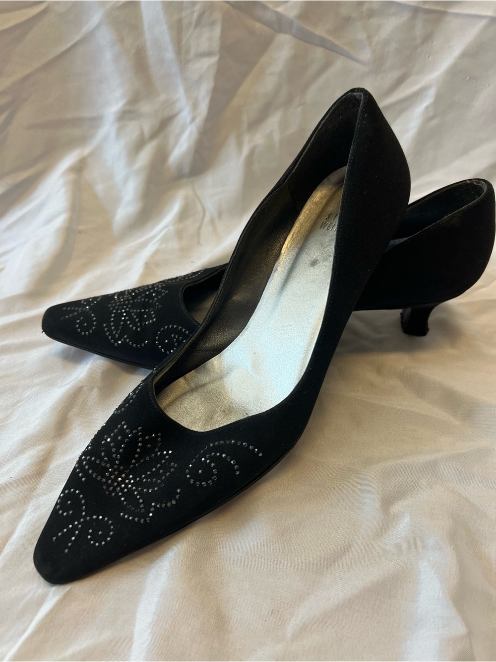 Stuart Weitzman Crystal Rhinestone Black Heels Pumps Size 9